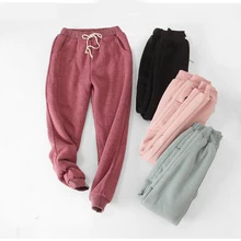 Women winter wool thickeningLoose large size elastic waist pants solid color cotton harem pants ladies casual warm trousers Women winter wool thickeningLoose large size elastic waist pants solid color cotton harem pants ladies casual warm trousers