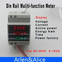 Din rail LED AC 80-300V 0-100.0A voltmeter ammeter display active power and power factor time Energy meter voltage current