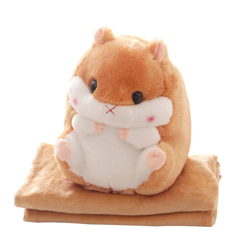 

2 in 1 Hamster Cushion Blanket Set Cute Plush Stuffed Throw Pillow with Blanket Toy P7Ding