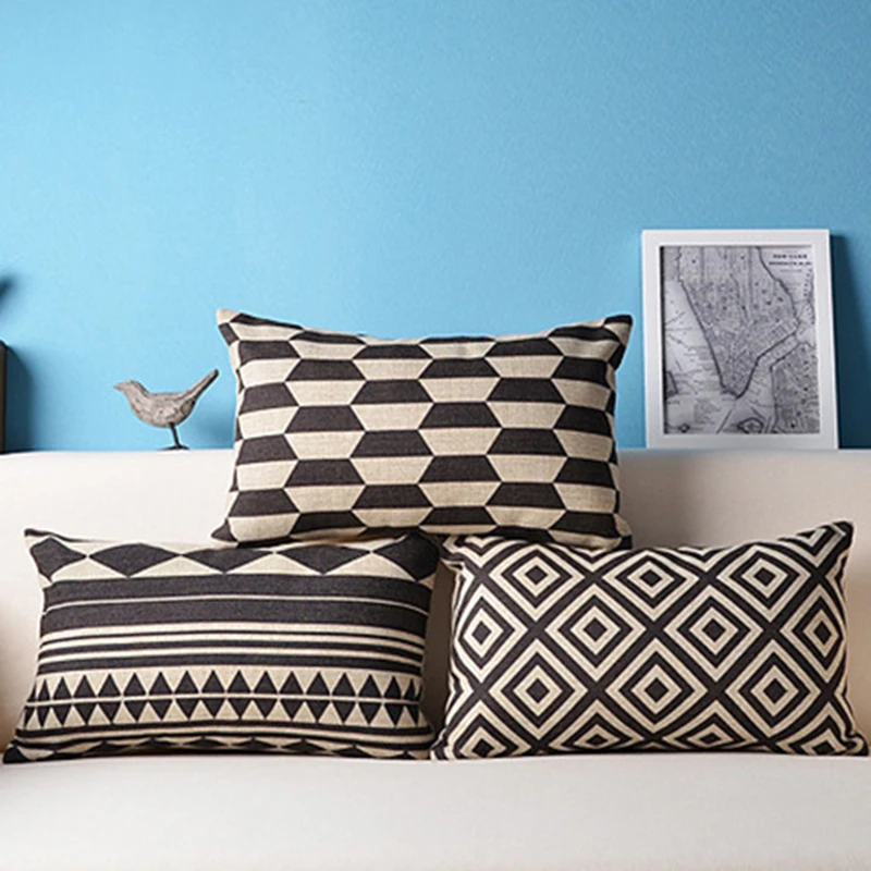 

Linen Pillow Cover Cushion Cover Northern Europe Geometric Black and Beige Home Decorative Pillow Case 30x50cm Lumbar pillow