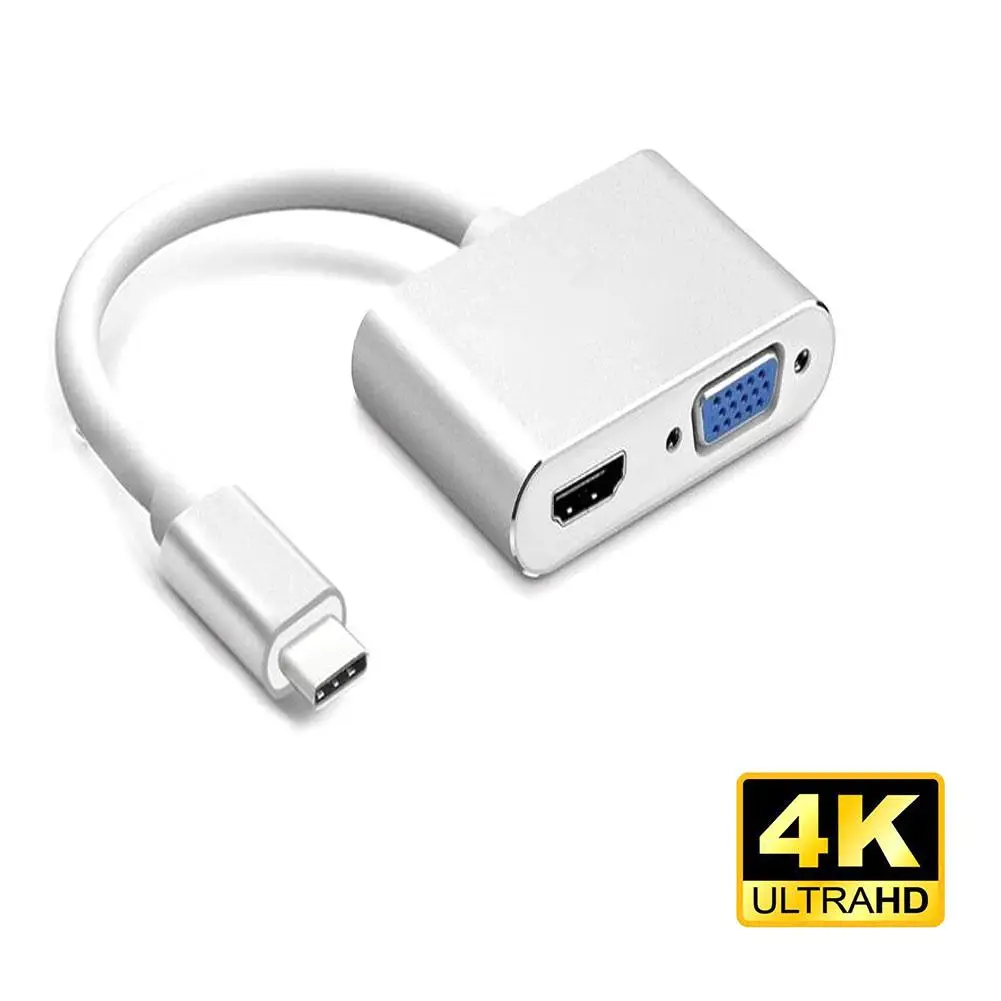 USB 3,1 type-C к HDMI VGA адаптер 2 в 1 VGA HDMI 4K UHD двойной экран дисплей адаптер для ноутбука для Apple Macbook - Цвет: black