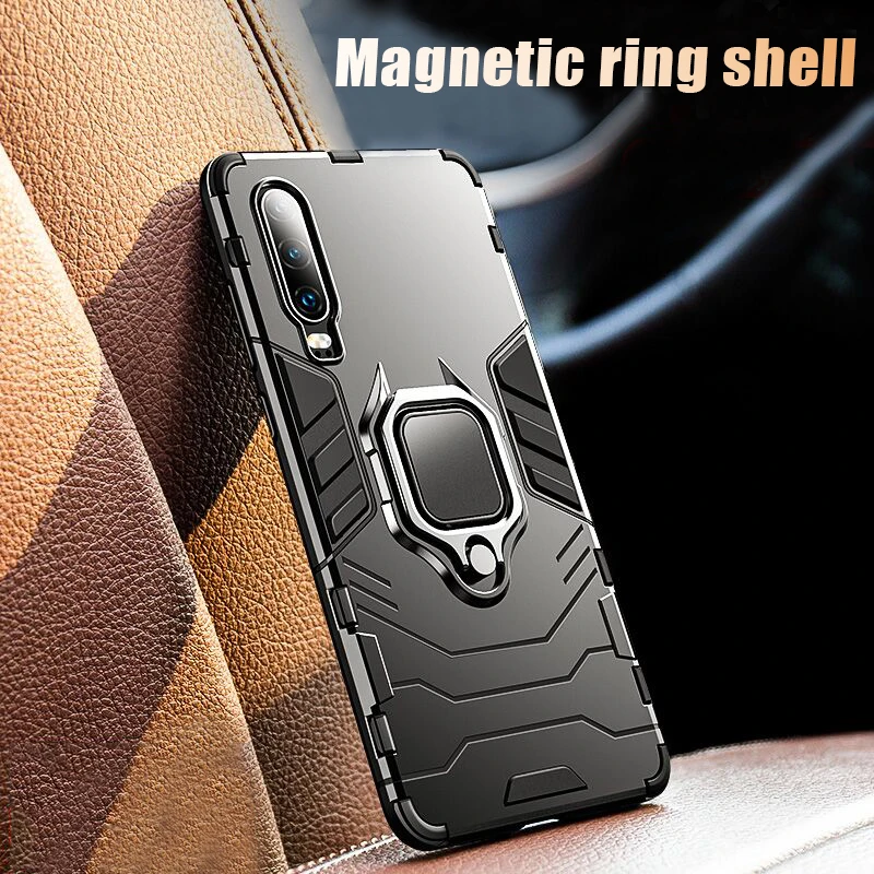 

Luxury Soft Bumper Case On The For Huawei P20 P30 Pro Armor Shockproof Case For Huawei P30 P20 Lite Car Holder Ring Case Cover