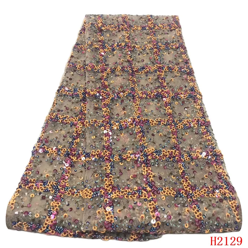 

HFX African Lace Fabric Heavy Multi Color Sequin Design Latest Dress Net Lace Nigeria Embroidery French Lace Fabric X2877