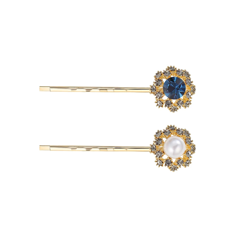 

CHIMERA Vintage Blue Rhinestone Hair Pin 2pcs/Set Pearl Metal Hair Accessories Clips Barrette for Women Girls Bridal Jewelry