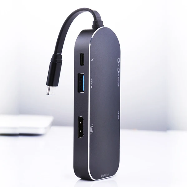 

Type C Hub 7-in-1 USB C Adapter Type C 3.1 Charging Port with 4K HDMI Port, 2 USB 3.0 Ports, SD / TF Card Reader and RJ45 Ethe