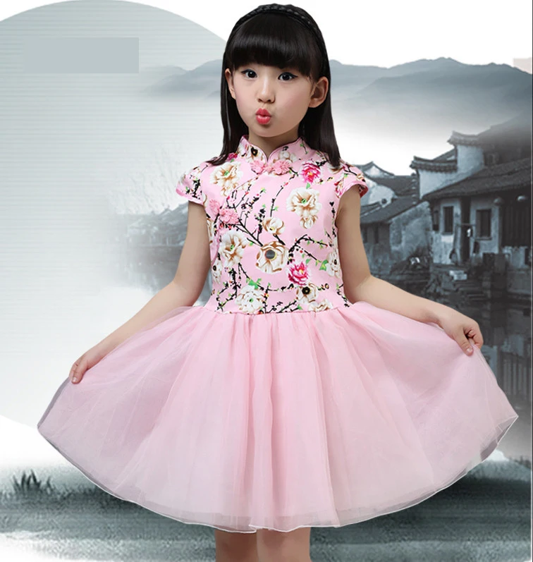 Baby Chinese Qipao Ball Gown Dress Girls Floral Cheongsam Multi-Colors Kids Short sleeve dresses New Year gift Children's Party Performance clothes (5)