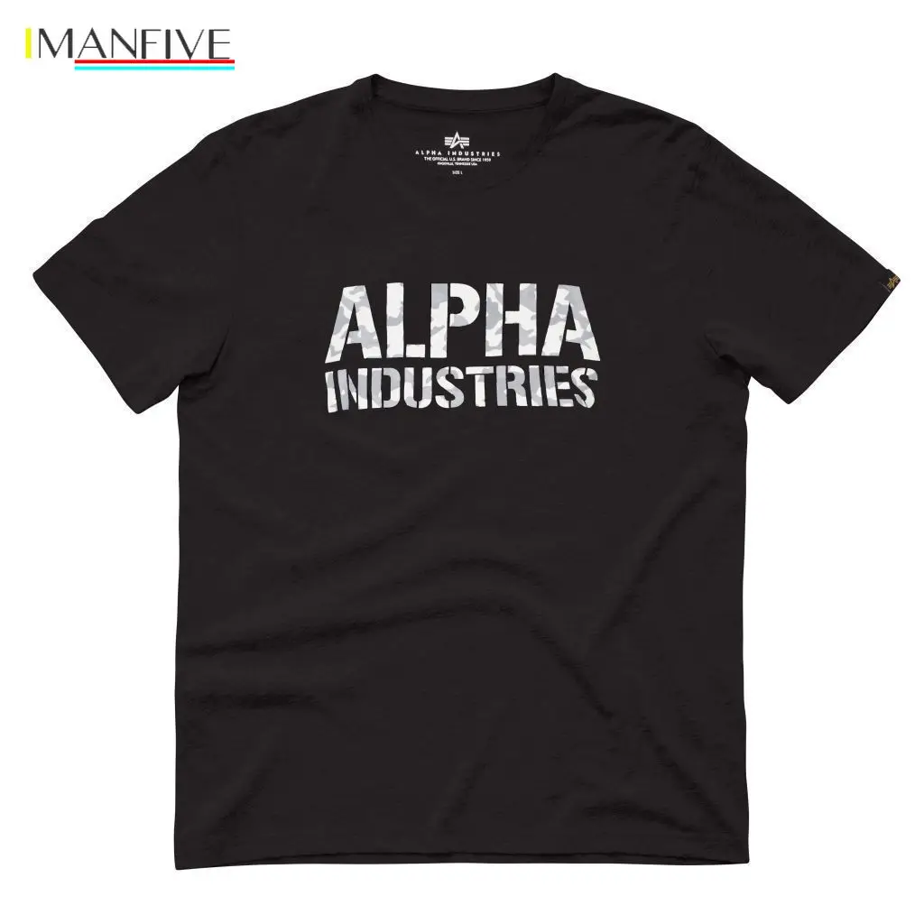 

ALPHA INDUSTRIES T-Shirt "Camo Print T" Black / White Schwarz Herren Summer Casual Man T Shirt Good Quality top tee