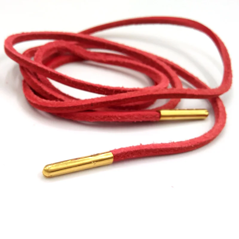 1-12 Pairs Red Momen Fashion Quality Genuine Top Layer Leather Shoelaces Retro Leather Boot Shoe Shoestring Metal Head Shoelaces