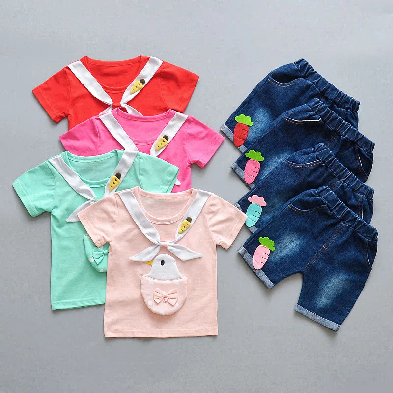 

brand girls clothing sets 2019 summer new girl fashion cotton cartoon short sleeve+shorts 2pcs sets for kids sportswear suits