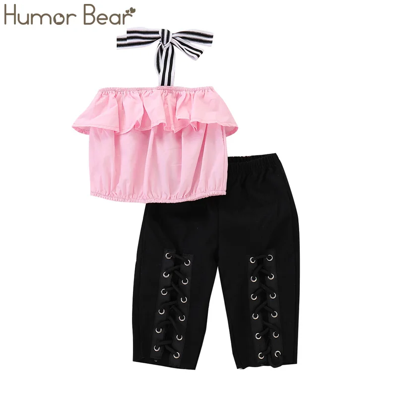 

Humor Bear Girls Clothing Set 2019 New Summer Kids Suits Tube top sling top + bandage pants 2pcs Baby Children Clothing Suit