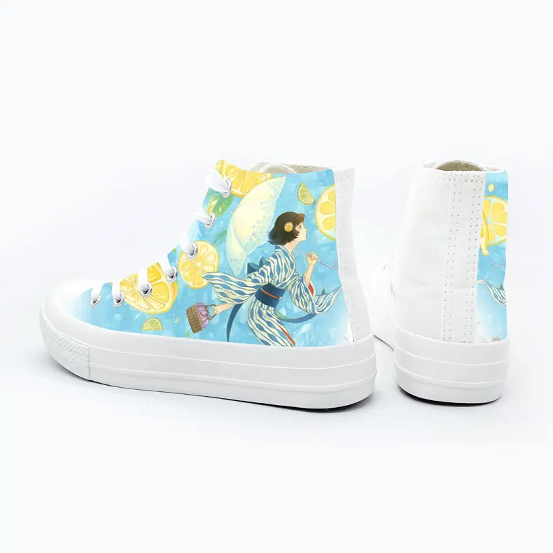 

2019 Summer Fashion White Canvas Shoes High Up Hand Painted Flat Casual Shoes