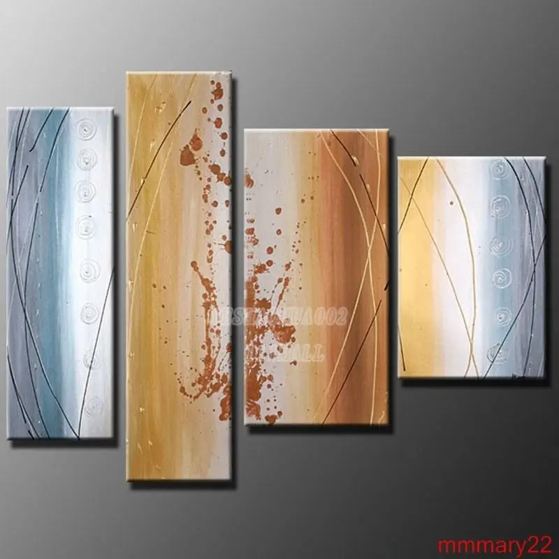 handpainted 4 piece white modern abstract oil painting on canvas wall art picture for home