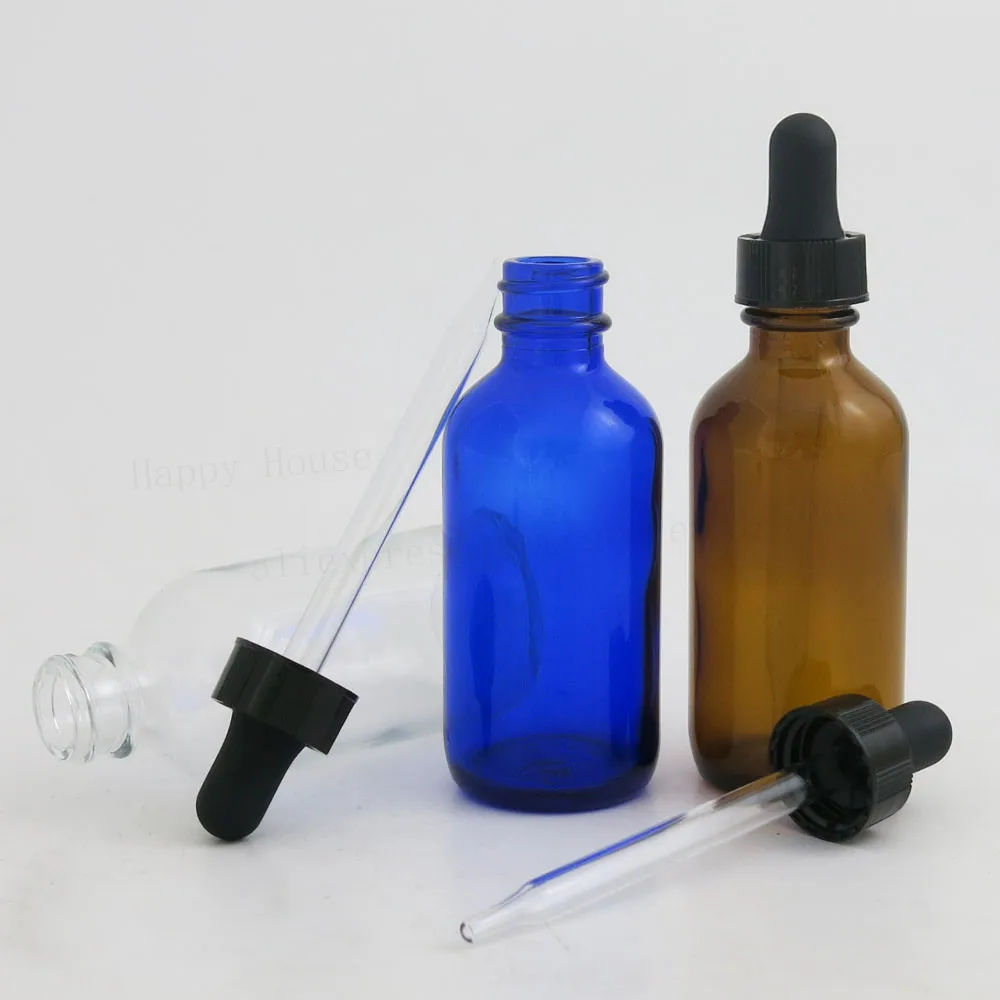 Conta-gotas de Vidro Claro para os Óleos Cobalto Frasco Âmbar Azul Essenciais Aromaterapia 2 oz Qualidade Superior Boston Recipientes Redondos 24 Pcs 60 ml 2 Cheap Garrafas reutilizáveis