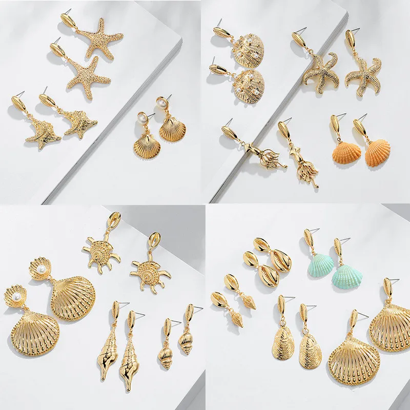 

CHENGXUN Multiple Shell Stud Earrings For Women Colorful Charm Jewelry Fashion Beach Vacation Party Accessory Gift Boho