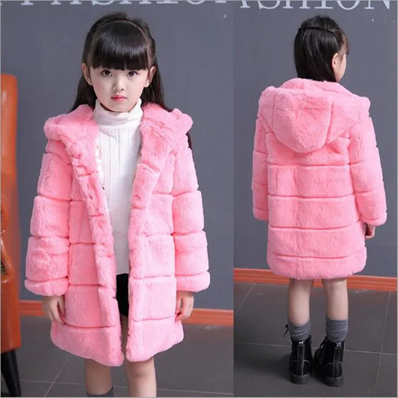 Меховые пальто из искусственного меха с кроличьим мехом для девочек, коллекция года детская одежда с длинными рукавами, плюшевая теплая хлопковая мягкая верхняя одежда принцессы, N338