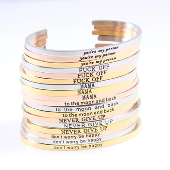 

400pcs New Silver Rose Gold Inspirational Bracelet Stainless Steel Mantra Bracelet Bangles Personalized Women Jewelry