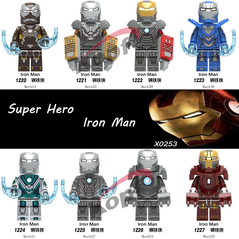 

Building Blocks Super Heroes Bricks Iron Man Tony Stark Mark 24 Mark 25 Mark 31 Mark 32 Figures Toys Learning For Children X0253