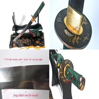 

Handmade Clay Tempered Sanmai Blade Japanese katana Sword Crane Tsuba Real Yokote Sculpture Habaki