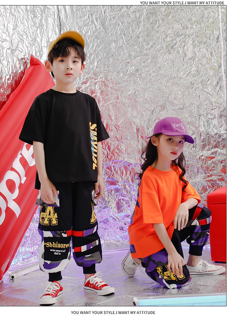 Childhood clothes set 4 6 8 10 12 14 16Years hip hop hip hop t shirt Camouflage pants toddler girl Boy clothes summer 120 130  (12)