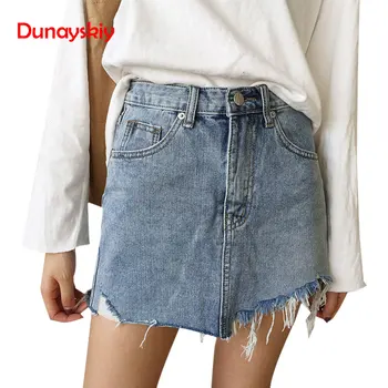 

Women Summer Denim Skirt High Waist Irregular Edges Denim Skirts Female Mini Saia Washed Faldas Casual Pencil Skirt