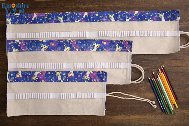 Emoshire New Unicorn canvas student painting curtains environmentally friendly non-toxic stationery storage pen bag wall tied rope (5)