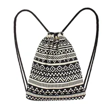 Модные рюкзаки женские холщовый мешок на завязках этнический Ветер карман на шнурке пакет рюкзак для колледжа студентов школьные сумки