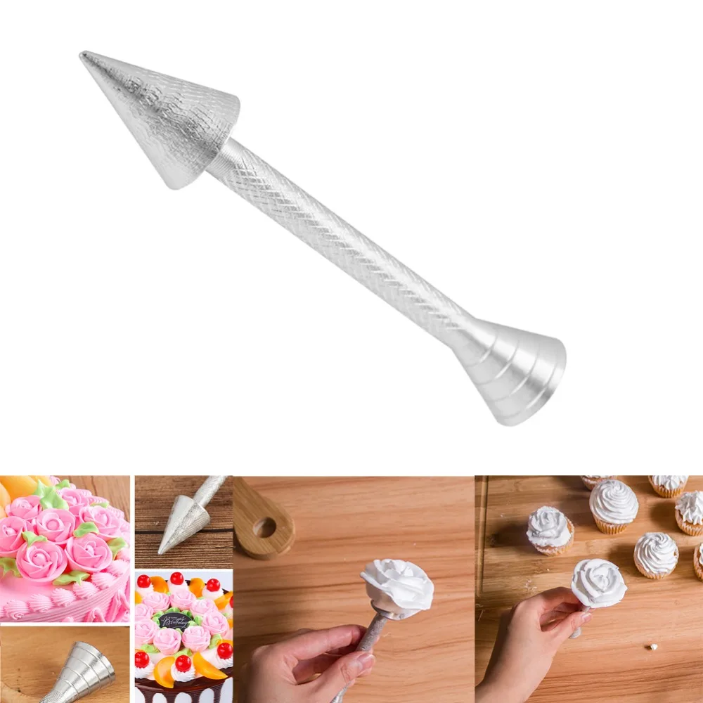 

1PC Cake Piping Rod Aluminum Alloy Pastry Sticks Baking Cone Holder Cake Piping Rod Icing Cream Flower Roses Decoration Tools