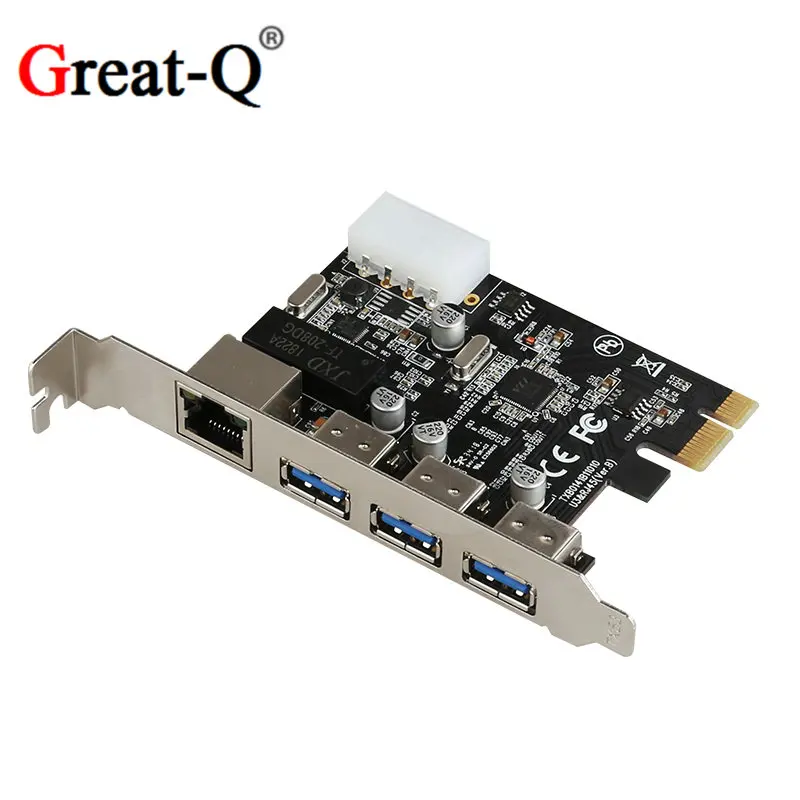 

PCIe to External 3 ports USB 3.0 RJ45 Gigabit Ethernet Network card LAN Combo PCI express card with 4P power supply