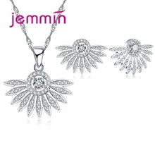 Высокое качество, ювелирный набор для женщин, 925 пробы, серебро, Полная прозрачность, подвеска со стразами Фианит, ожерелье, серьги-гвоздики, свадебный набор