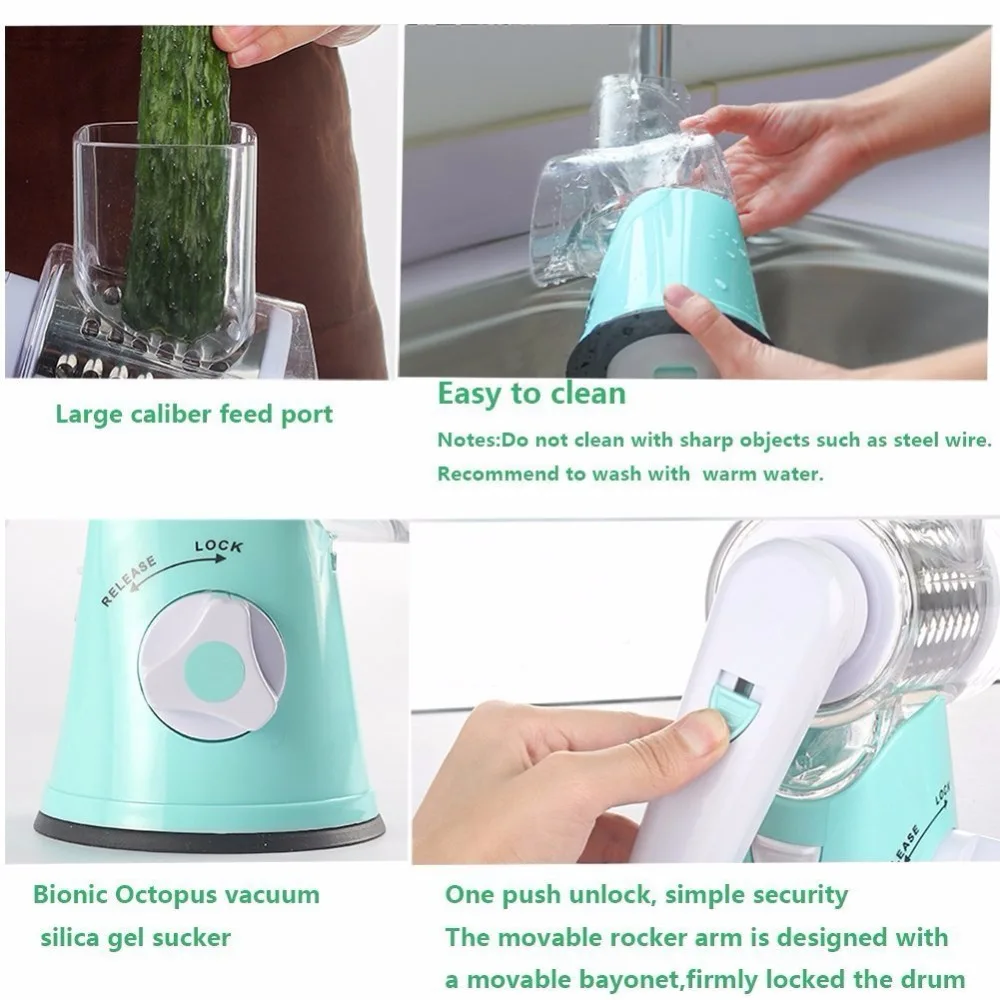 TTLIFE Vegetable Cutter Round Mandoline Slicer Potato Carrot Grater Slicer with 3 Stainless Steel Chopper Blades Kitchen Tool