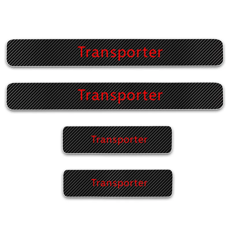 4PCs Door Threshold Guard For VW Volkswagen Beetle Transporter Car Door Sill Scuff Plate Carbon Fiber Vinyl Sticker - Название цвета: Transporter red