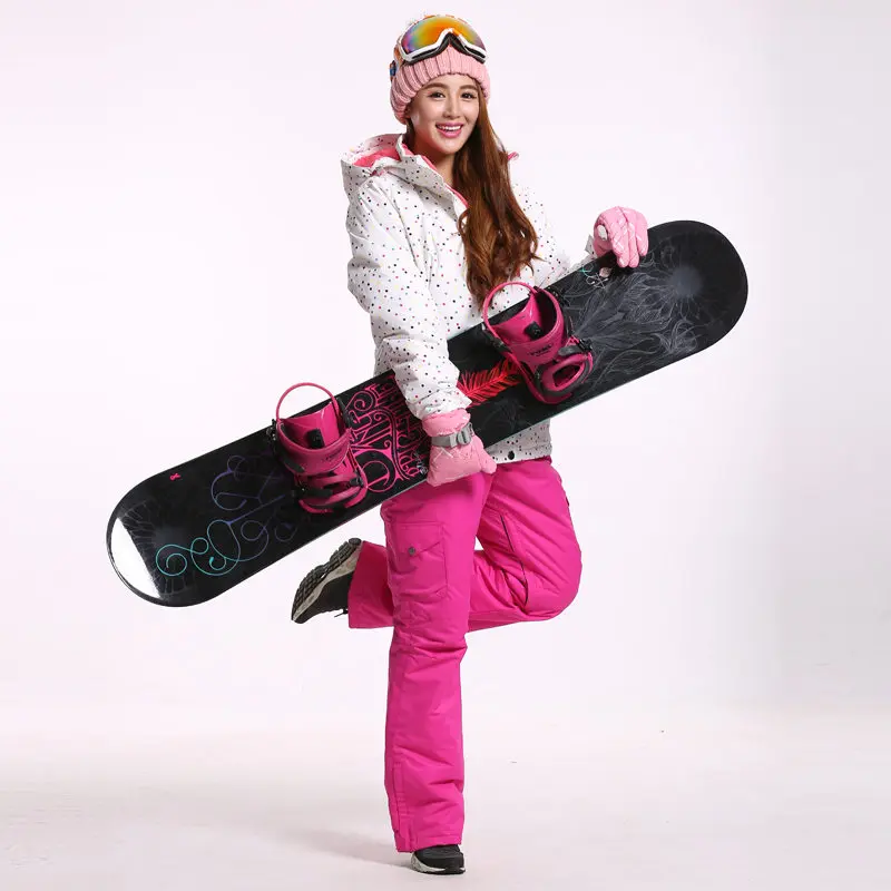 White Dot Snow Suit Women Snowboard Clothing Winter Waterproof Thicken Warm Costume Outdoor Ski Suit Sets Jackets+Pants