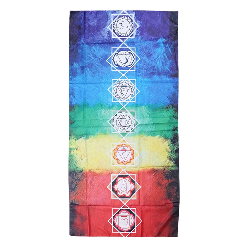 Пляжное полотенце в радужную полоску для взрослых, 7 чакр, мандала, одеяло из микрофибры, прямоугольник, богемный гобелен, коврик для йоги - Цвет: CM