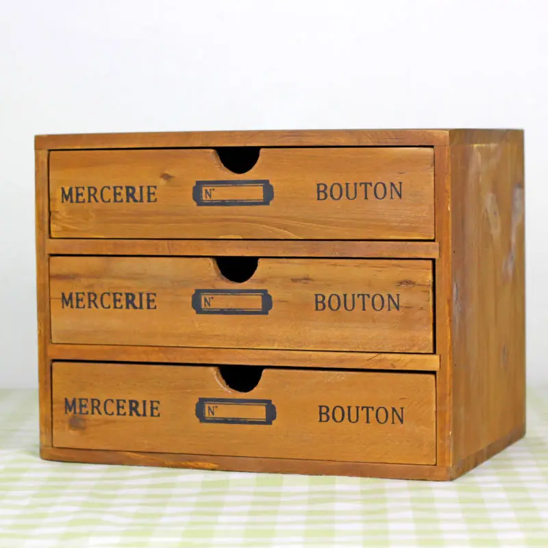 Vintage Wooden Storage Box with 3 Drawer Crafts Imitate Antique Creative Furniture Cabinet Jewelry Collection Case Decor | Дом и сад