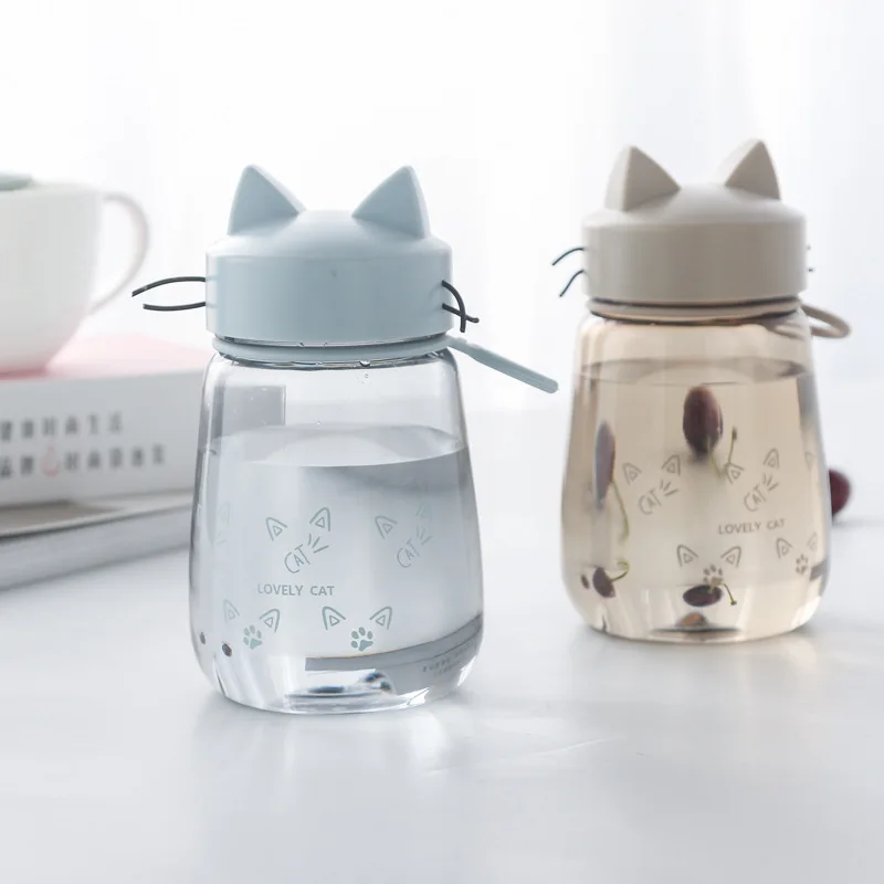 New Creative cute Cat water bottle Leakproof portable Sports plastic kettle Home office student picnic kettle kids water bottle