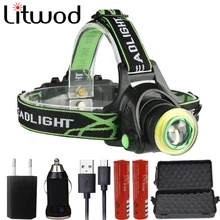 Litwod Z207403 CREE XML2-T6 COB Led Scheinwerfer Scheinwerfer Micro USB Ladegerät Kopf Lampe Tragbare Licht Taschenlampe Laterne