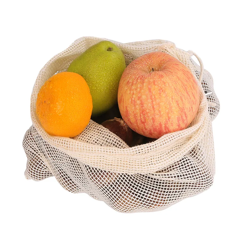 3 size reusable cotton vegetable bag home kitchen fruit and storage green bundle pocket | Дом и сад