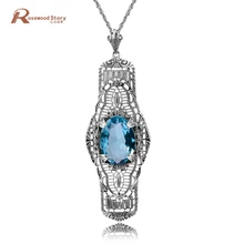 Модные вечерние аксессуары серебряные винтажные подвески из серебра 925 пробы Небесно-Голубой горный хрусталь Подвеска Ожерелье для женщин