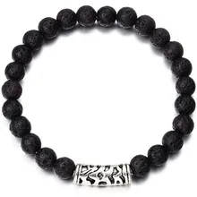 Черный Браслет из лавового камня с бусинами, мужские браслеты для женщин, мужские ювелирные изделия ручной работы, очаровательные браслеты-манжеты, регулируемый браслет NS11