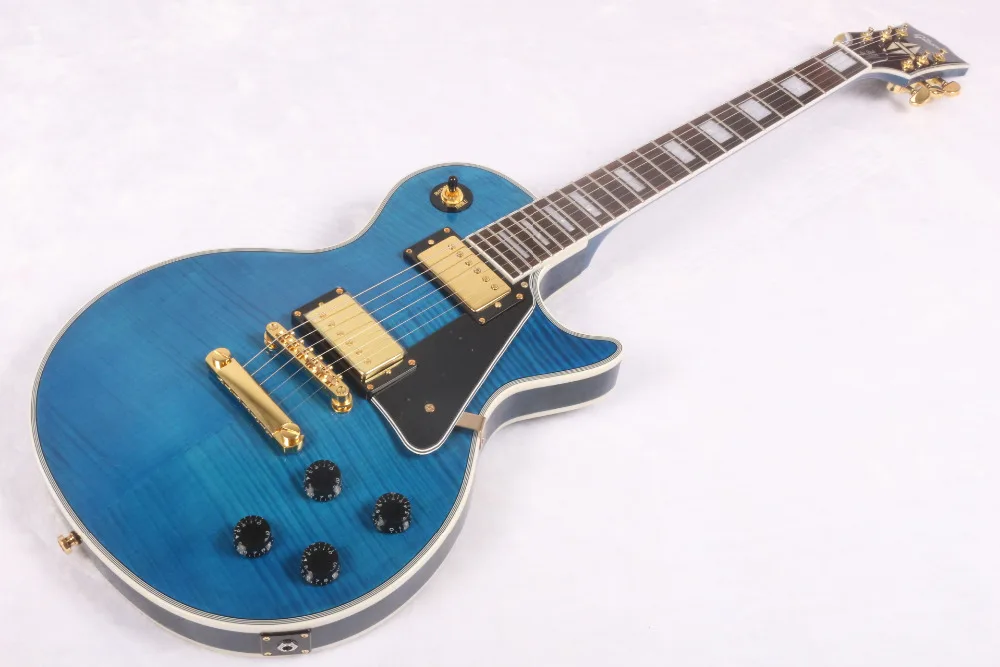 

forestwind OEM logo LP Custom Guitar blue color  Flamed Maple Top, Gold Hardware free shipping