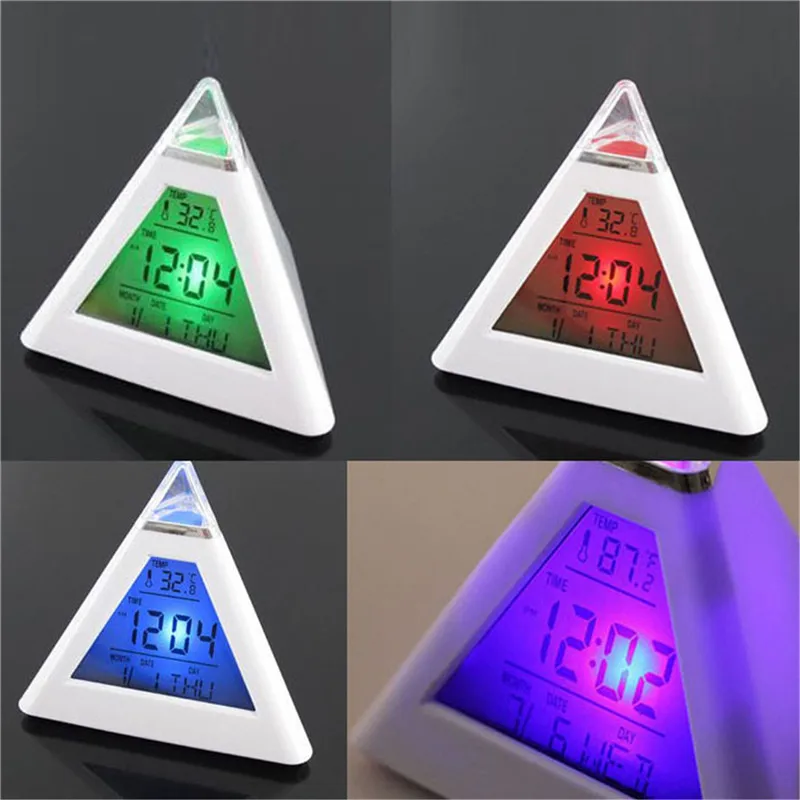 Hot New Multicolor LED Color Changing Digital Pyramid Mood Alarm Clock