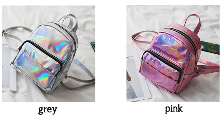 Голографический лазерный рюкзак, голографические серебряные рюкзаки для женщин, модная кожаная школьная сумка на плечо для девочек-подростков, розовая XA1041H