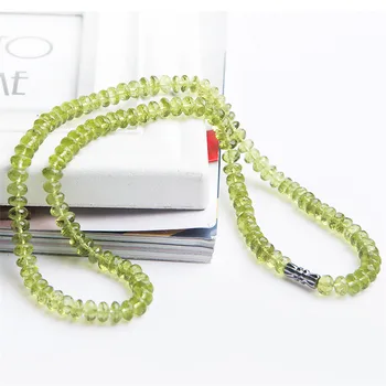 

Genuine Green Natural Peridot Olivine Necklace Women Jewelry Making Faces Abacus Crystal Bead Long Chain Fashion Necklace 6mm
