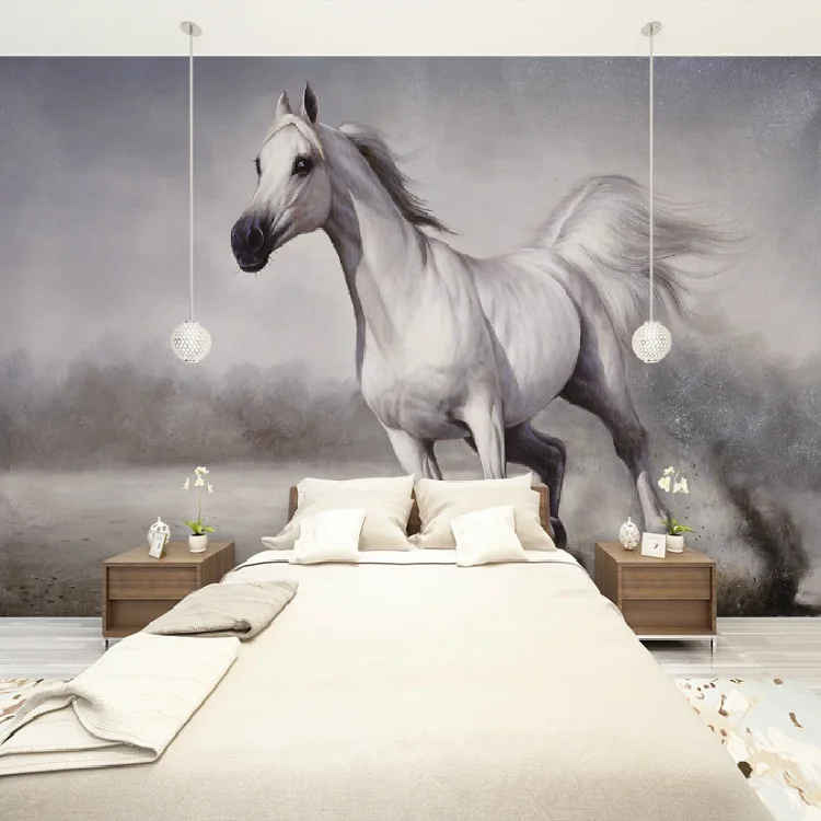 Пользовательские 3D Белая лошадь фото настенной Стикеры обоями самоклеящихся винила Арт домашний декор, обои, фрески