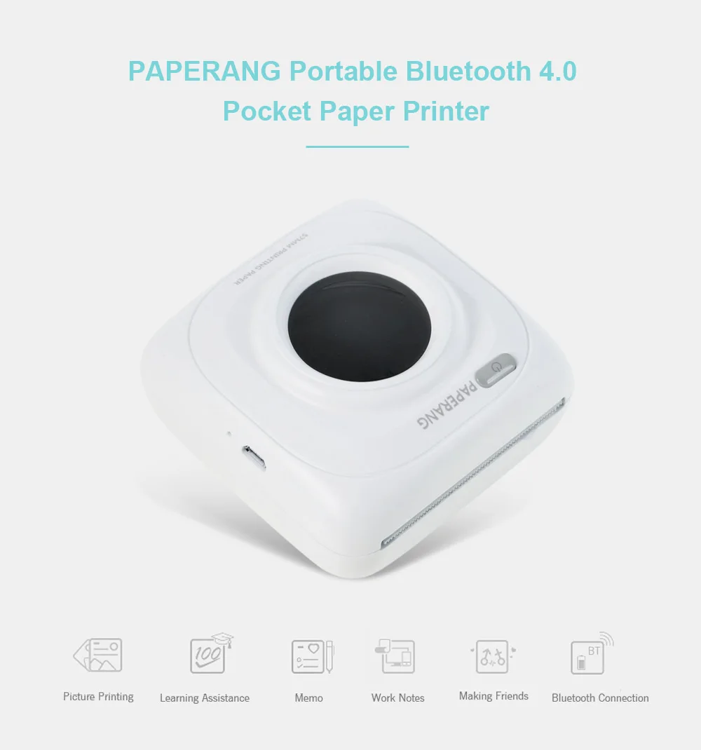Paper ANG портативный Bluetooth 4,0 фото телефон беспроводное соединение мини принтер 1000 мАч литий-ионный тесто плюс 3 рулонная Тепловая бумага