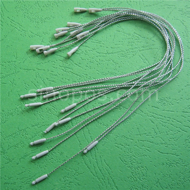 

Extra Fine Tag String With Thin Bullet Plug, plastic silver cord snap head loop lock jewelry clothes bag price hangtag seal pin