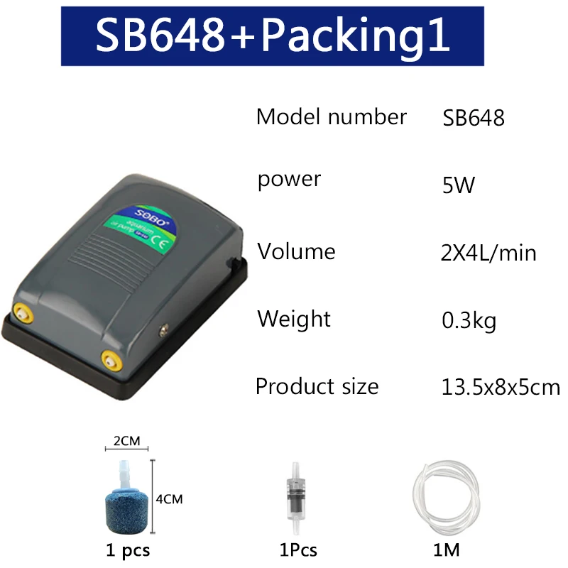 Аквариум собо воздушный насос компрессор кислород 220-240 в прозрачный корпус одиночный/двойной выход высокое качество аквариум насос - Цвет: SB648 Packing1
