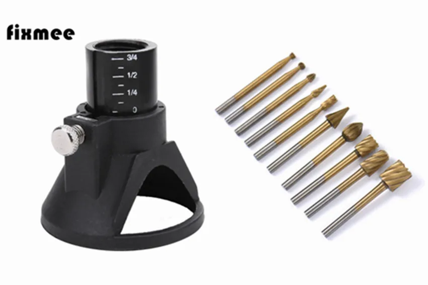 

10pcs Set Titanium Dremel Routing Milling Rotary File Wood Carving Carved Knife Cutter Tools Accessories + Locator Located Horn