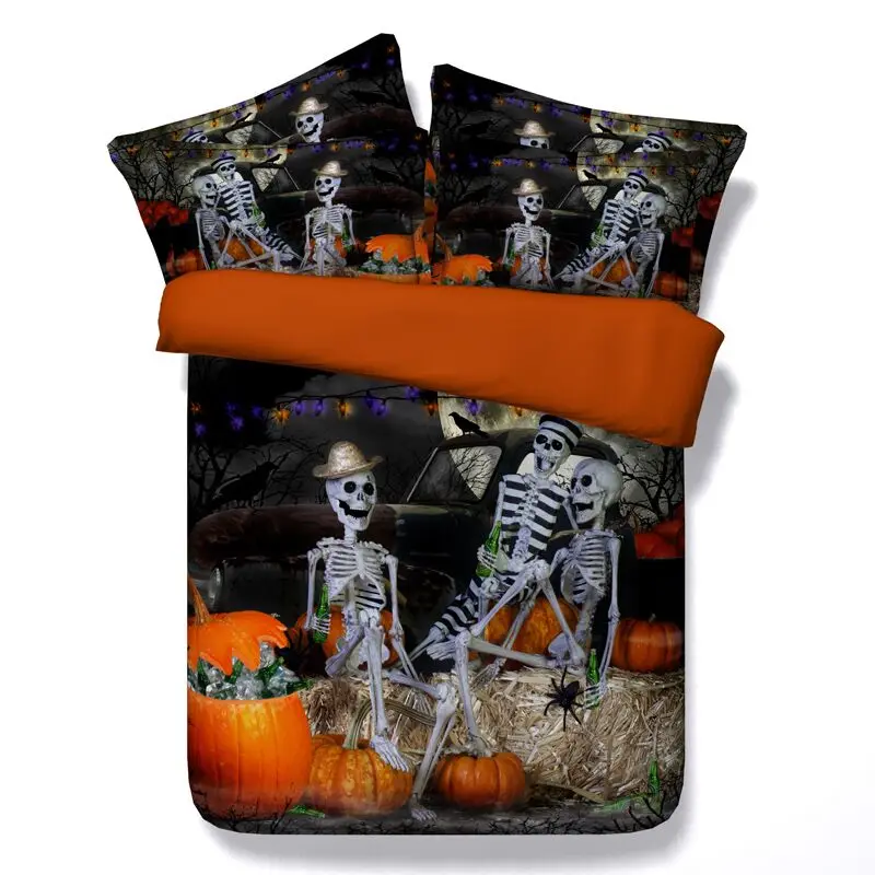 

Free shipping cotton 3D 4pcs bedding set without filling twin/full/queen/king/super king size human skeleton/skull/head textile