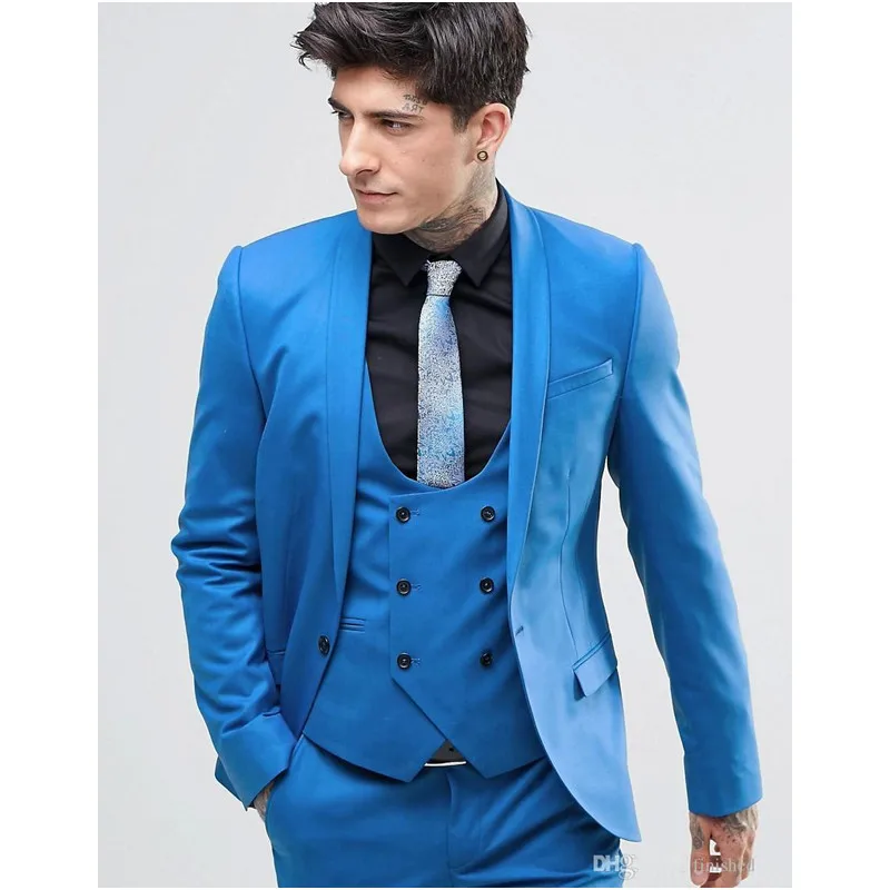 

Groom Tuxedos Groomsmen One Button Shawl Collar Best Man Suit Wedding Men's Blazer Suits Custom Made (Jacket+Pants+Vest) A173